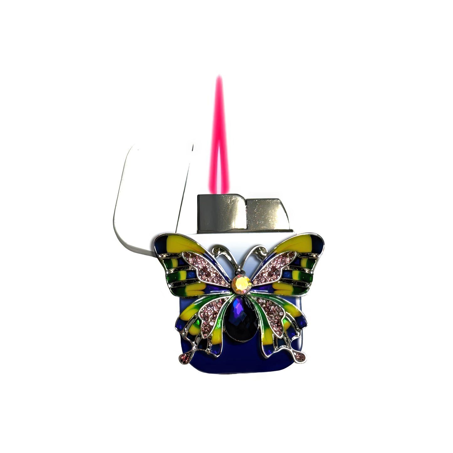 Jet Blue White - Iridescent Butterfly Lighter - Pink Flame