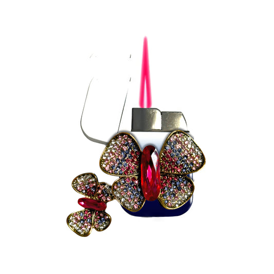 Jet Blue White - Jeweled Butterfly Lighter - Pink Flame