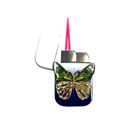 Jet Blue White - Mystic Green Butterfly Lighter - Pink Flame