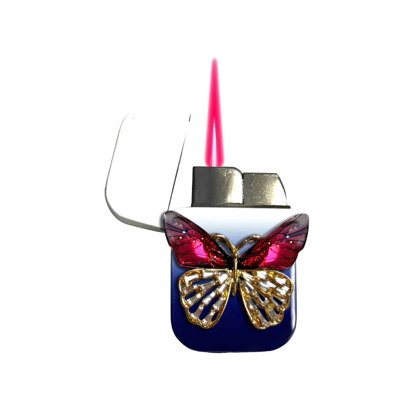 Jet Blue White - Mystic Red Butterfly Lighter - Pink Flame