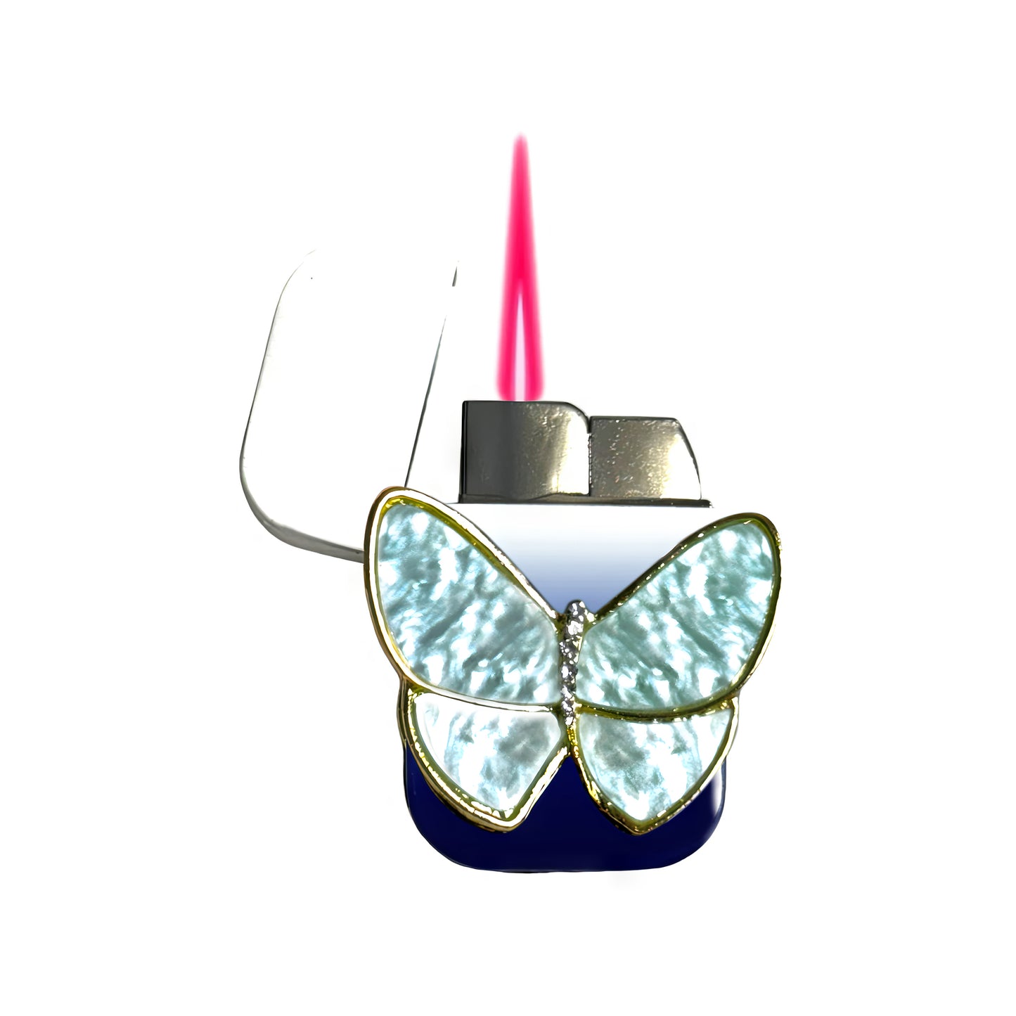 Jet Blue White - Pearl Butterfly Lighter - Pink Flame