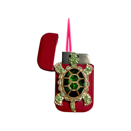 Jet Pink - Elegant Green Turtle Lighter - Pink Flame