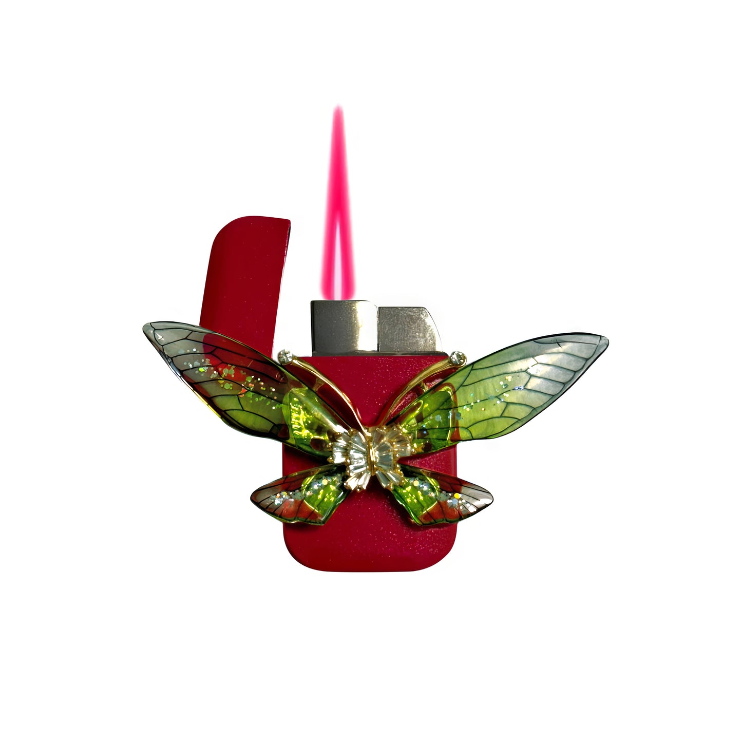 Jet Pink - Enchanted Green Butterfly Lighter - Pink Flame