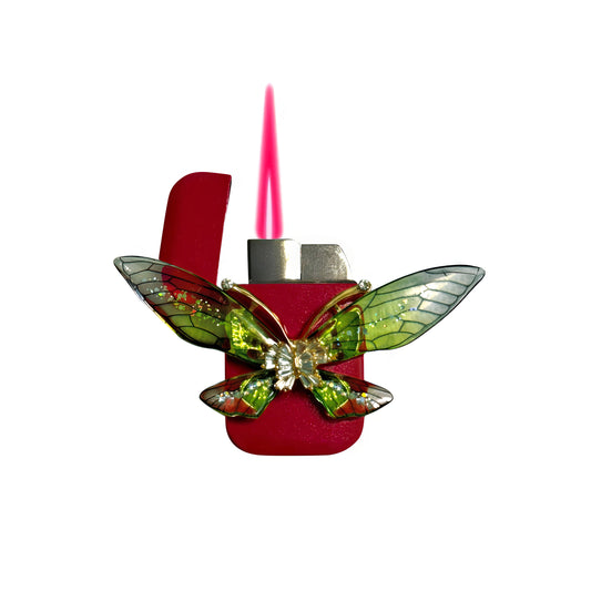 Jet Pink - Enchanted Green Butterfly Lighter - Pink Flame