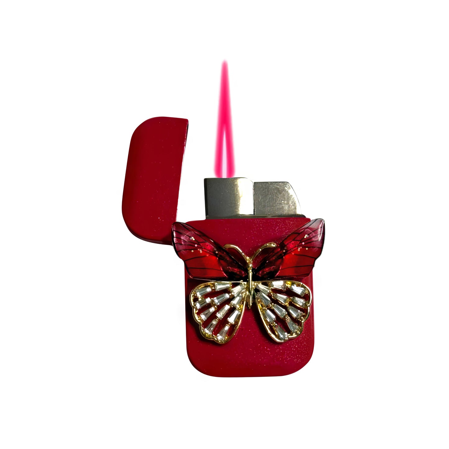 Jet Pink - Enchanted Red Butterfly Lighter - Pink Flame