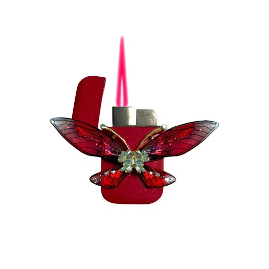 Jet Pink - Enchanted Red Butterfly Lighter - Pink Flame