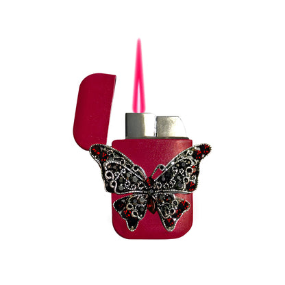 Jet Pink - Gothic Red Butterfly Lighter - Pink Flame