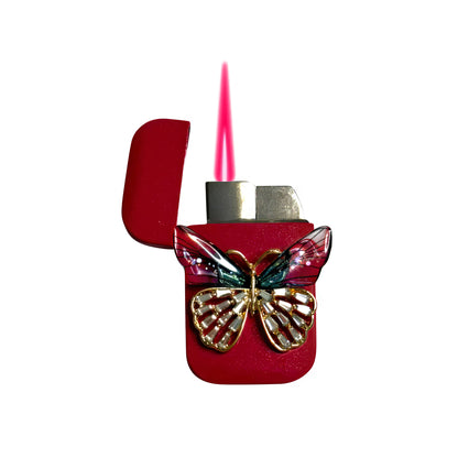 Jet Pink - Mystic Green Butterfly Lighter - Pink Flame