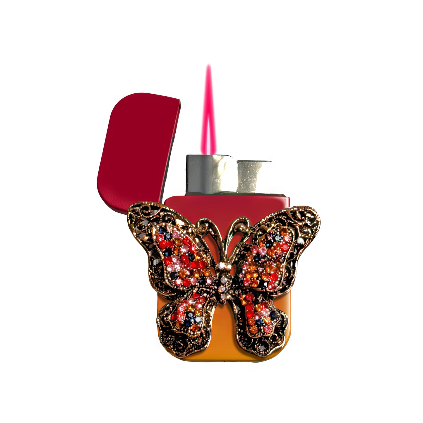 Jet Pink Orange - Elegant Gothic Butterfly Lighter - Pink Flame