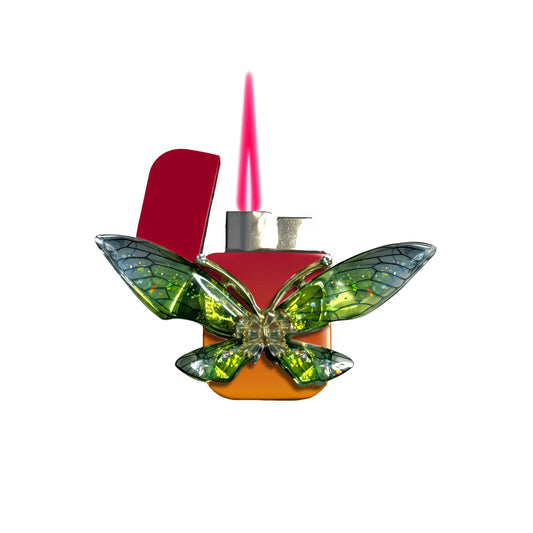 Jet Pink Orange - Enchanted Green Butterfly Lighter - Pink Flame