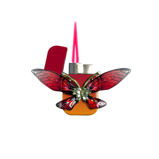 Jet Pink Orange - Enchanted Red Butterfly Lighter - Pink Flame