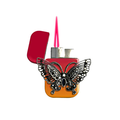 Jet Pink Orange - Gothic Butterfly Lighter - Pink Flame