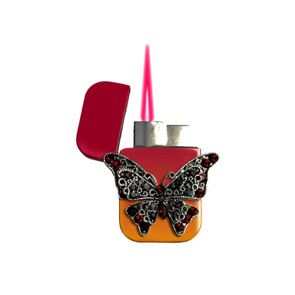 Jet Pink Orange - Gothic Red Butterfly Lighter - Pink Flame