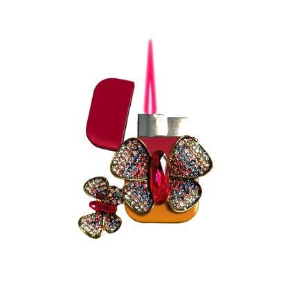 Jet Pink Orange - Jeweled Butterfly Lighter - Pink Flame