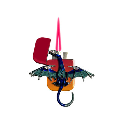 Jet Pink Orange - Mystic Blue Dragon Lighter - Pink Flame