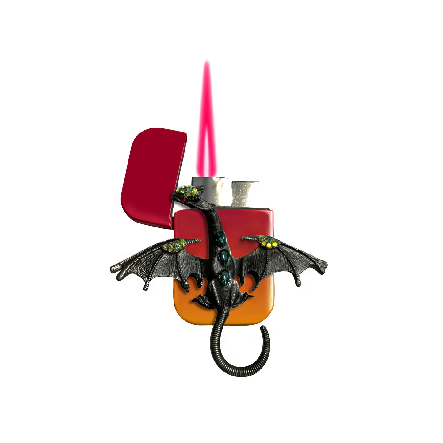 Jet Pink Orange - Mystic Gray Dragon Lighter - Pink Flame