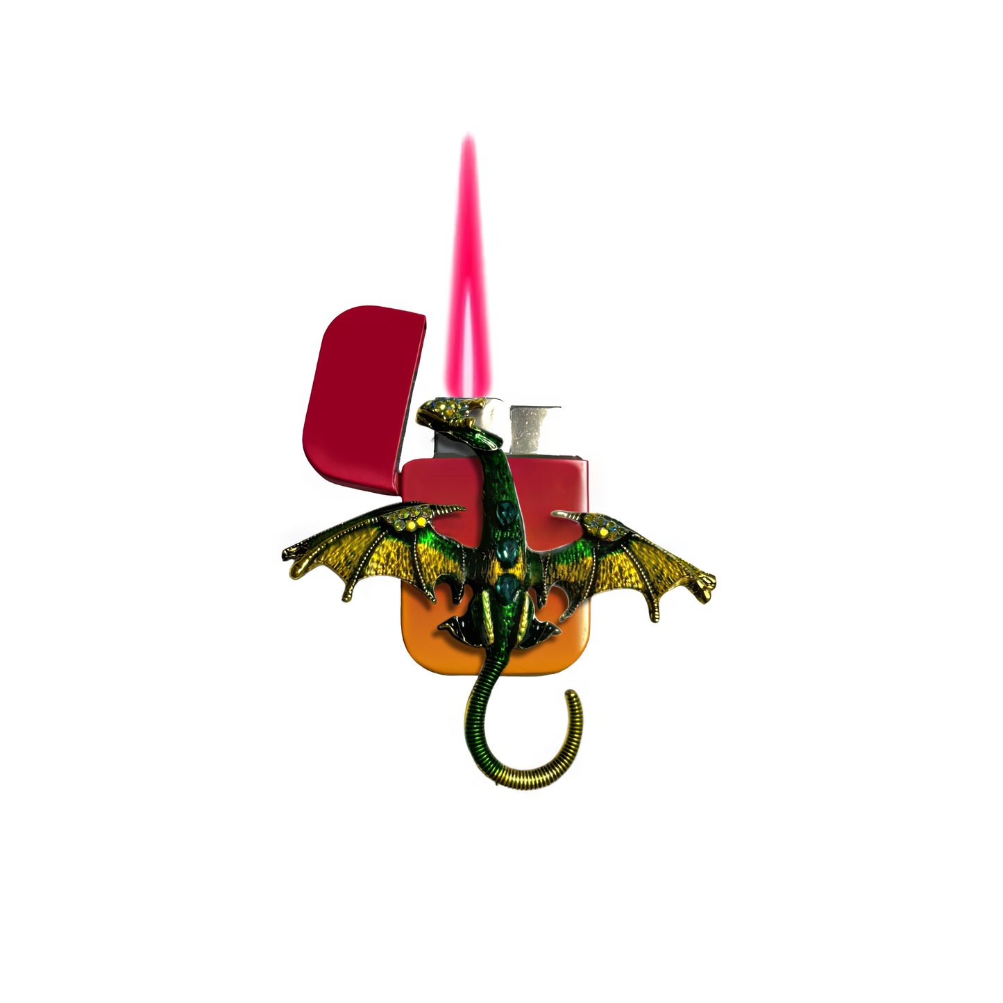 Jet Pink Orange - Mystic Green Dragon Lighter - Pink Flame