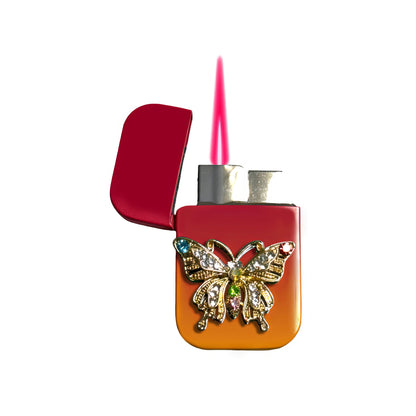 Jet Pink Orange - Ornate Butterfly Lighter - Pink Flame