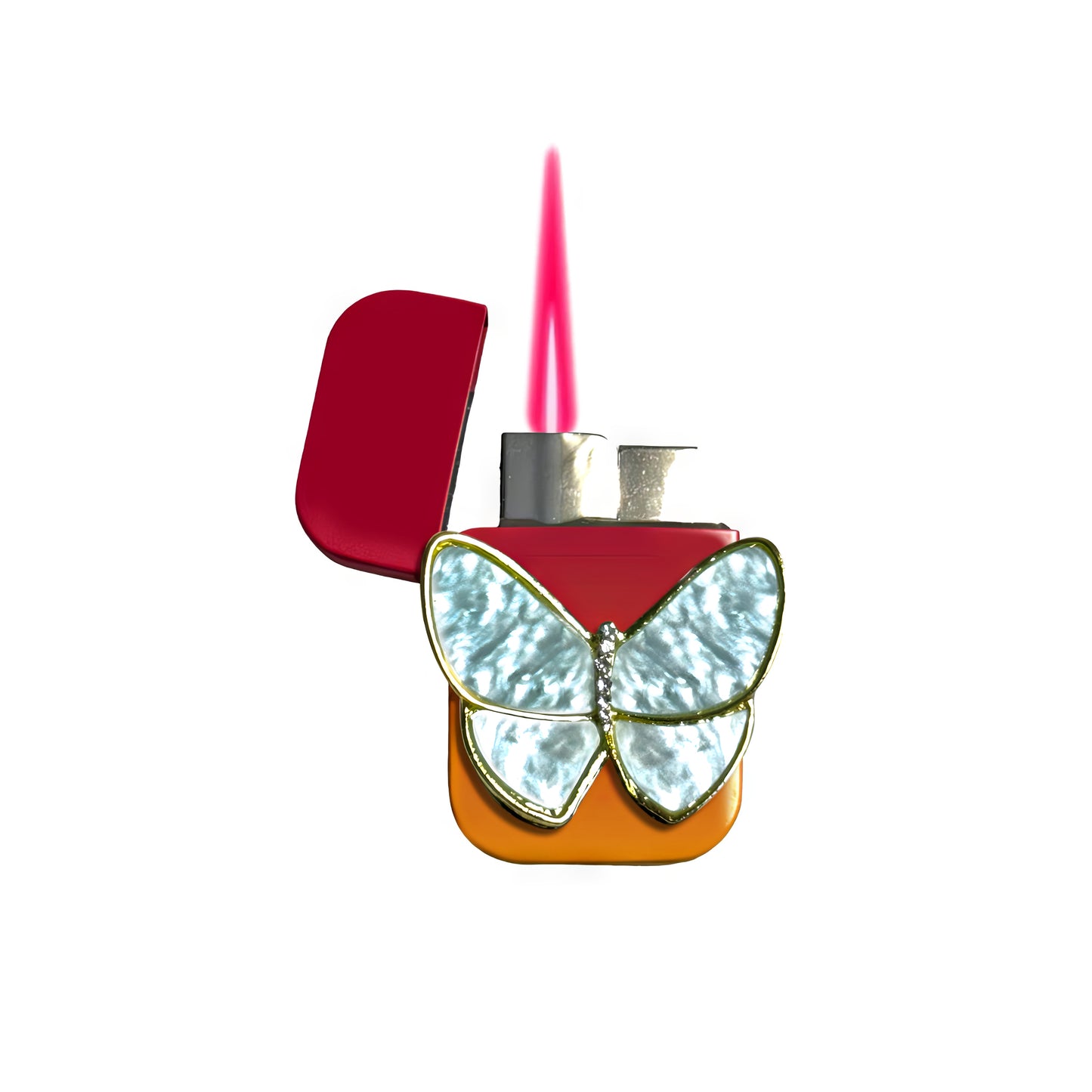 Jet Pink Orange - Pearl Butterfly Lighter - Pink Flame