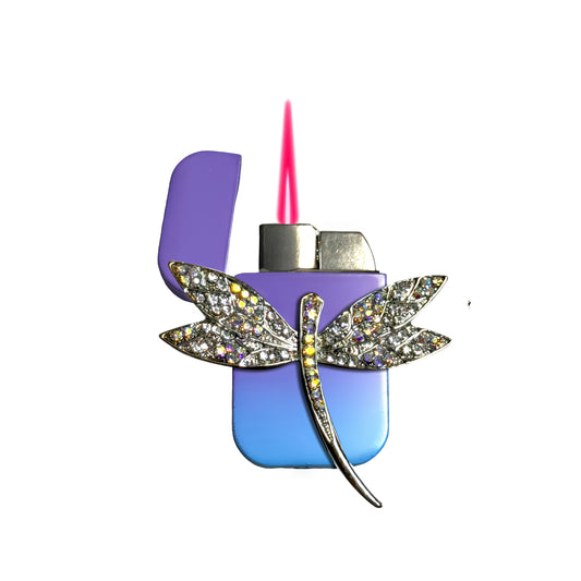 Jet Purple Blue - Elegant Dragonfly Lighter - Pink Flame