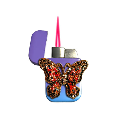 Jet Purple Blue - Elegant Gothic Butterfly Lighter - Pink Flame