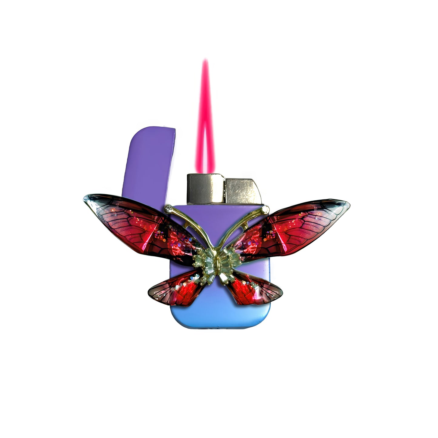 Jet Purple Blue - Enchanted Red Butterfly Lighter - Pink Flame