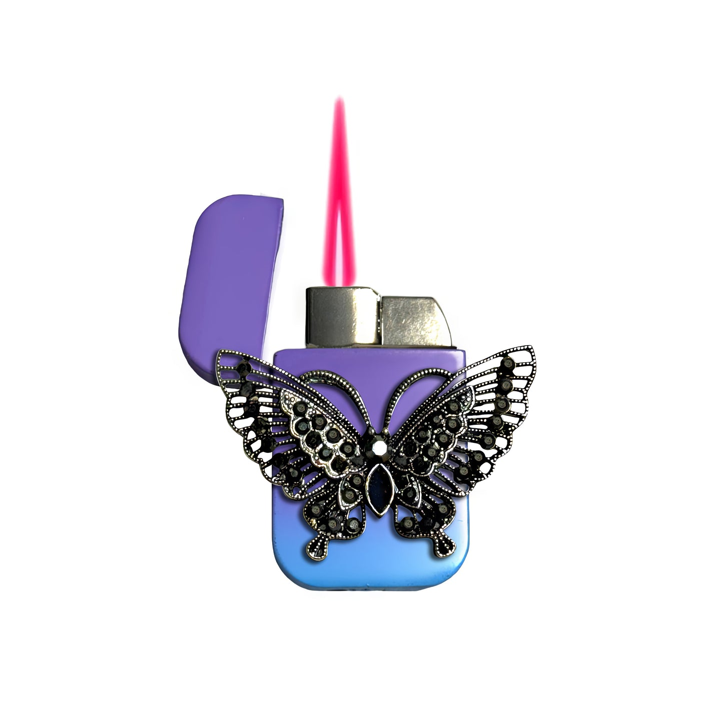 Jet Purple Blue - Gothic Butterfly Lighter - Pink Flame