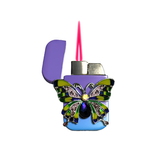 Jet Purple Blue -  Iridescent Butterfly Lighter - Pink Flame