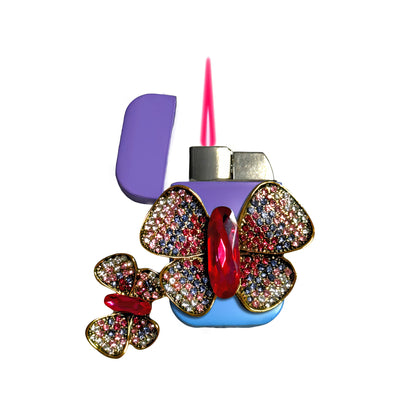 Jet Purple Blue - Jeweled Butterfly Lighter - Pink Flame