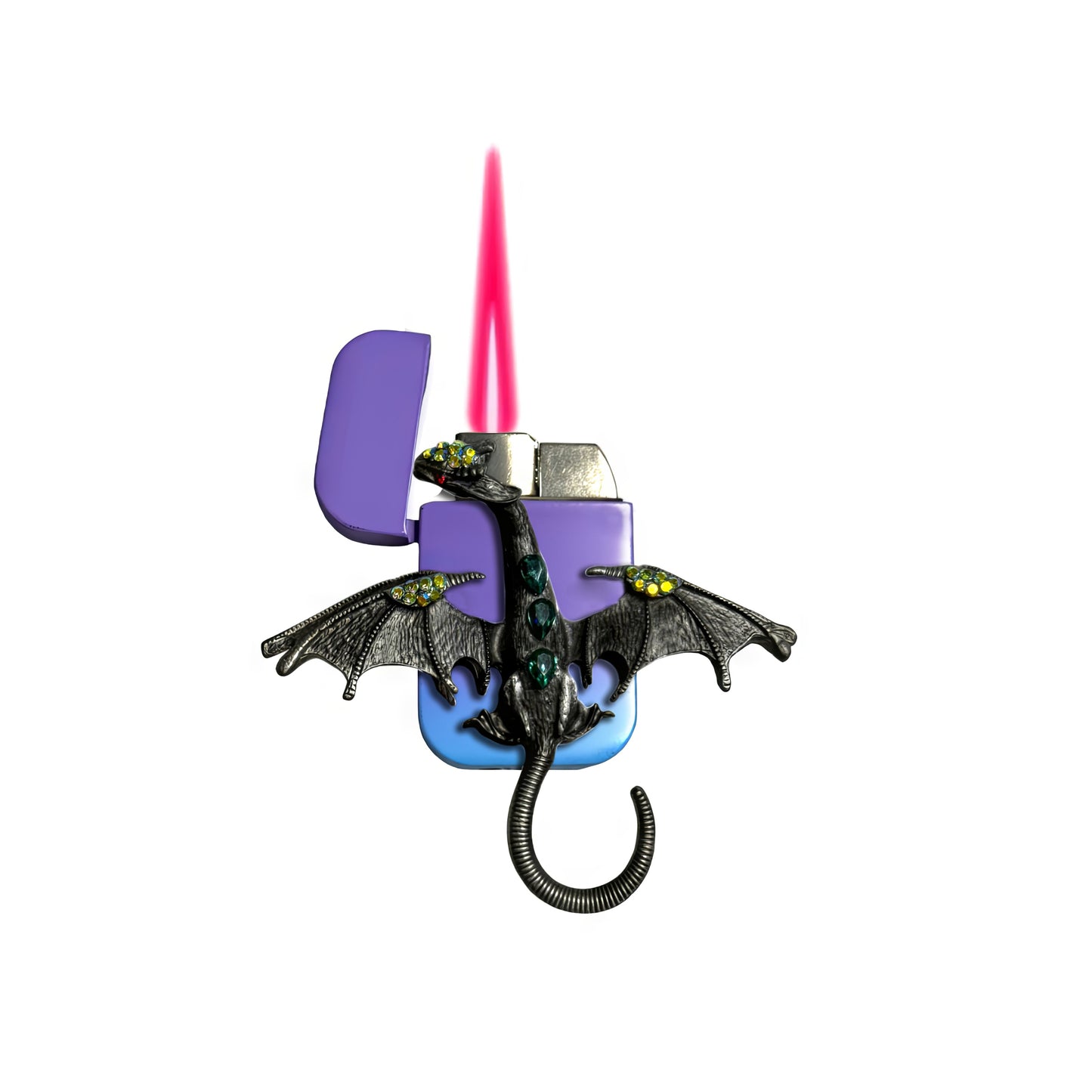 Jet Purple Blue - Mystic Gray Dragon Lighter - Pink Flame