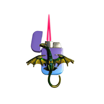 Jet Purple Blue - Mystic Green Dragon Lighter - Pink Flame