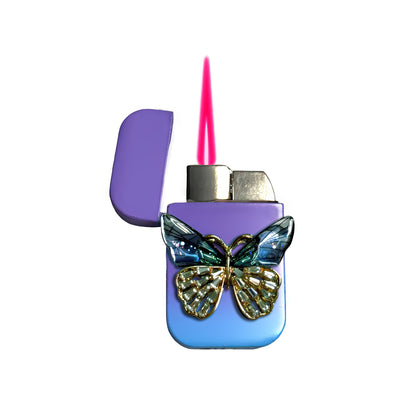 Jet Purple Blue - Mystic Purple Butterfly Lighter - Pink Flame