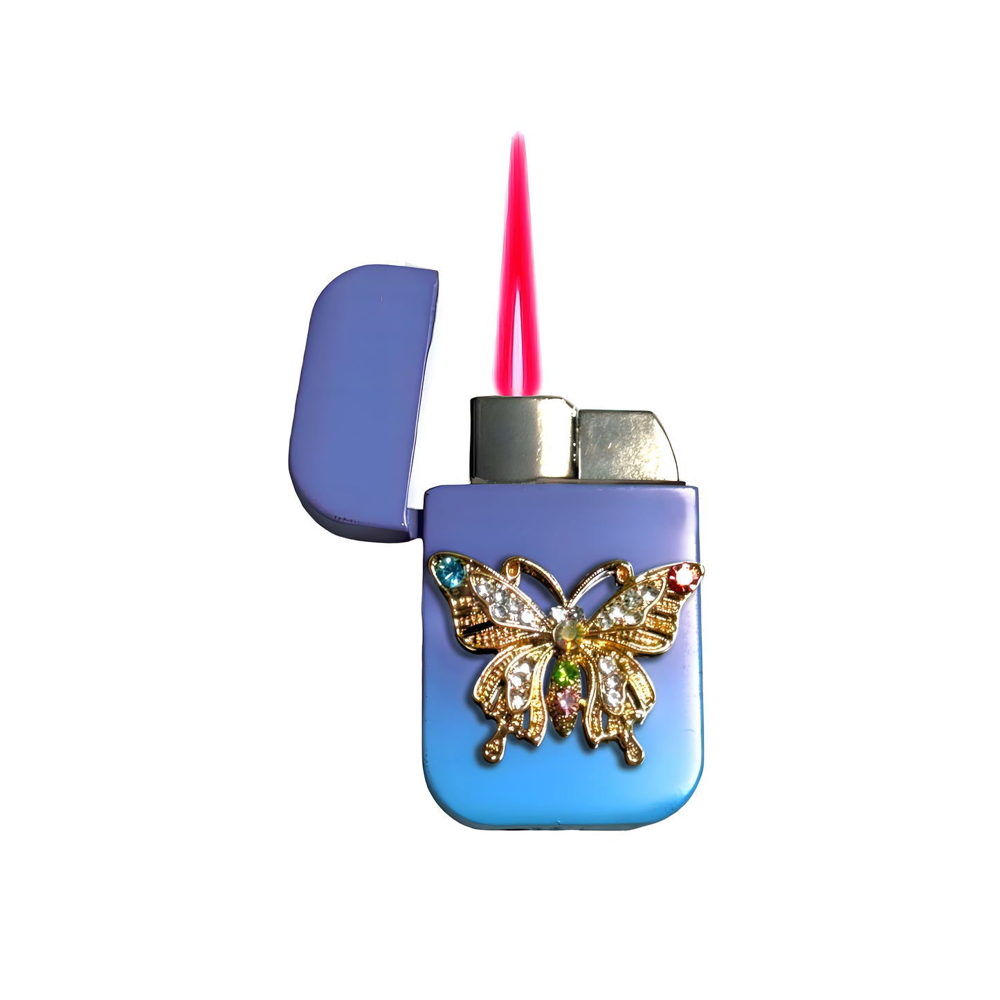 Jet Purple Blue - Ornate Butterfly Lighter - Pink Flame