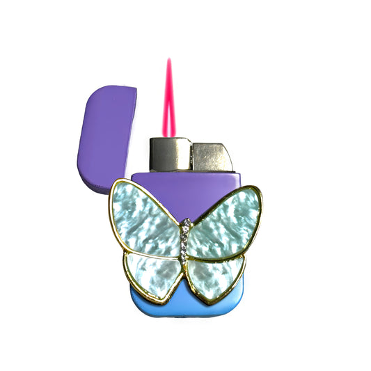 Jet Purple Blue -  Pearl Butterfly Lighter - Pink Flame