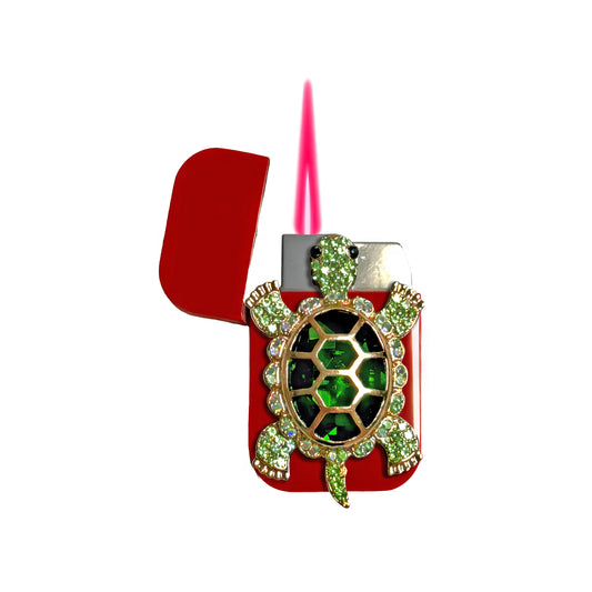 Jet Red - Elegant Green Turtle Lighter - Pink Flame