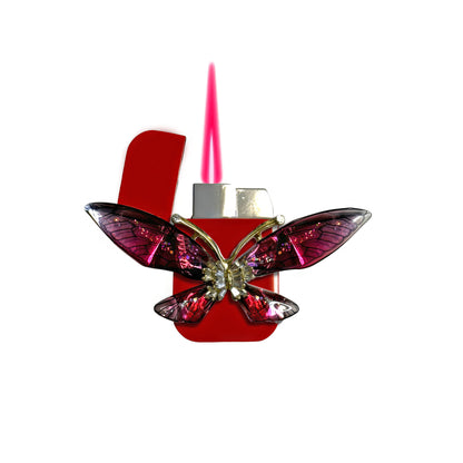 Jet Red - Enchanted Red Butterfly Lighter - Pink Flame