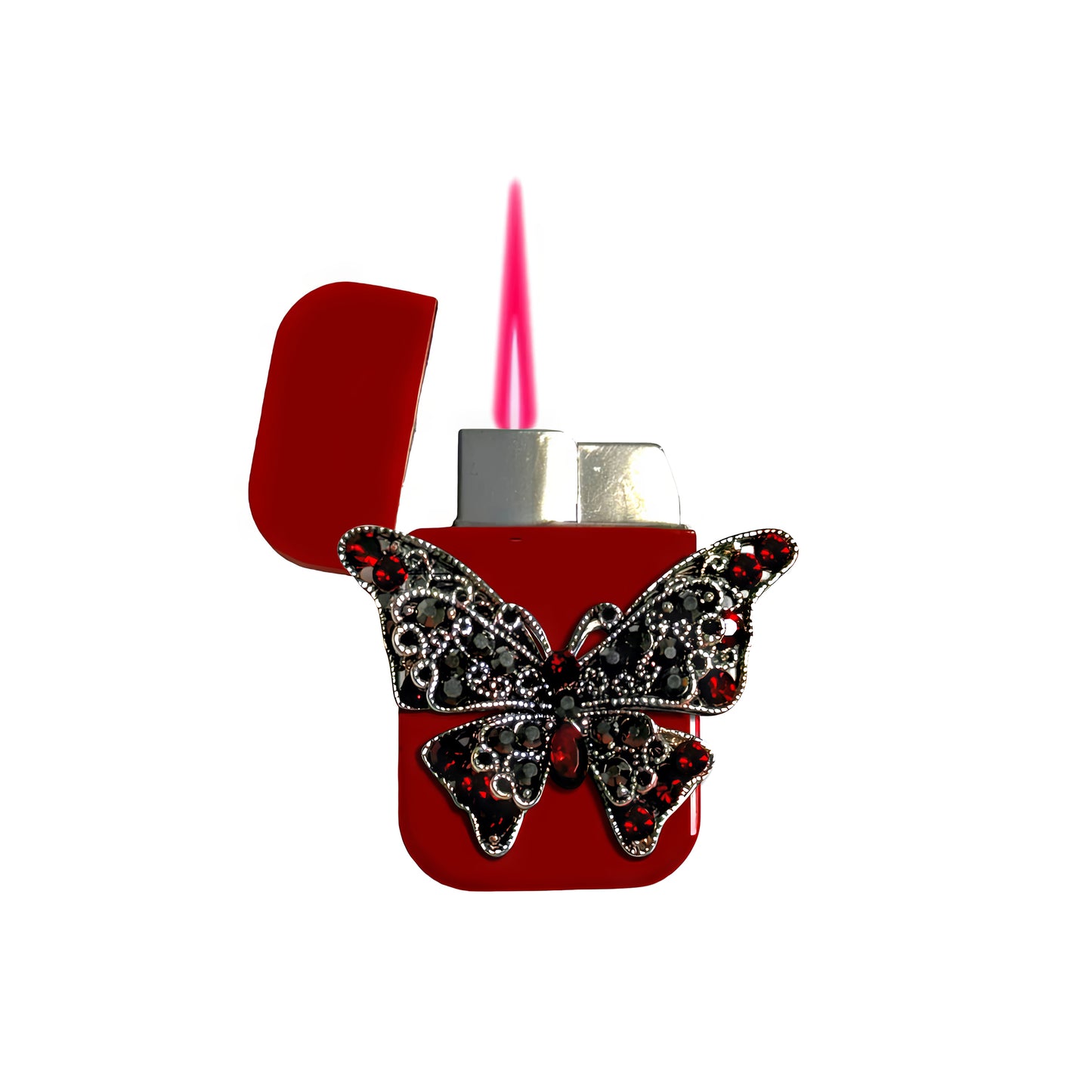 Jet Red - Gothic Red Butterfly Lighter - Pink Flame