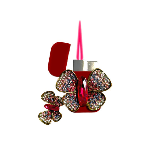 Jet Red - Jeweled Butterfly Lighter - Pink Flame