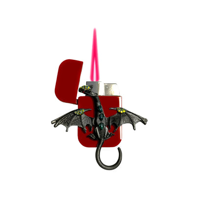 Jet Red - Mystic Gray Dragon Lighter - Pink Flame