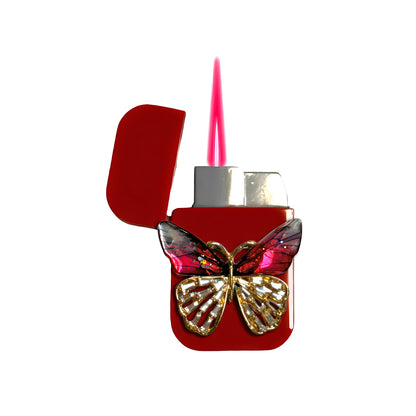 Jet Red - Mystic Red Butterfly Lighter - Pink Flame