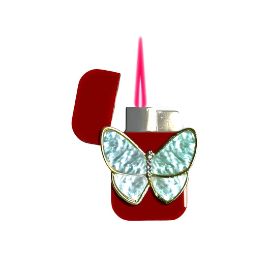 Jet Red - Pearl Butterfly Lighter - Pink Flame