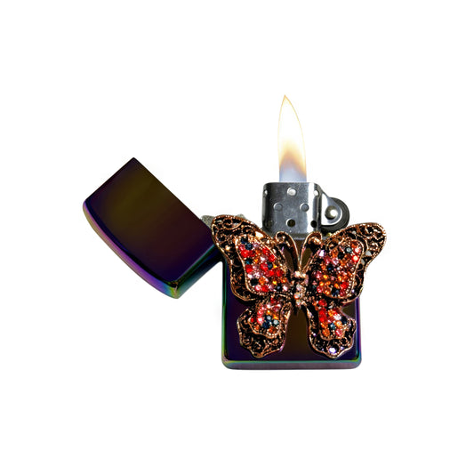 Midnight Chrome - Elegant Gothic Butterfly Lighter - Regular Flame