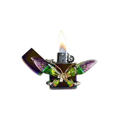 Midnight Chrome - Enchanted Green Butterfly Lighter - Regular Flame