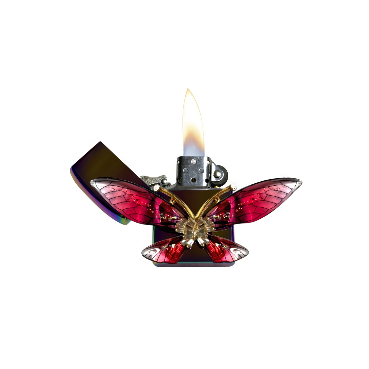 Midnight Chrome - Enchanted Red Butterfly Lighter - Regular Flame