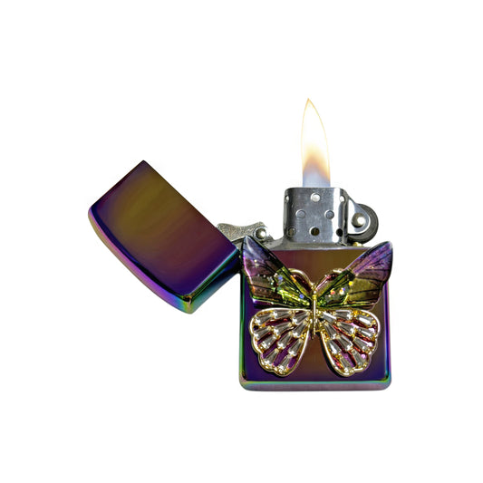 Midnight Chrome - Enchanted Yellow Butterfly Lighter - Regular Flame