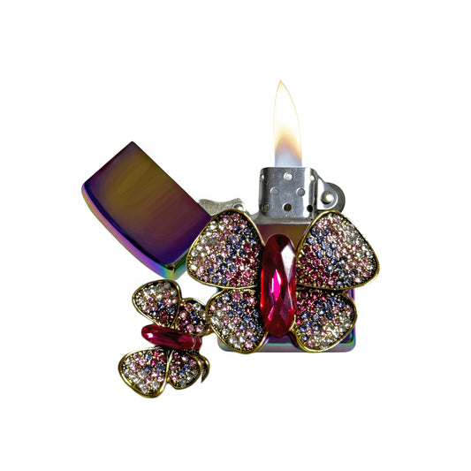 Midnight Chrome - Jeweled Butterfly Lighter - Regular Flame