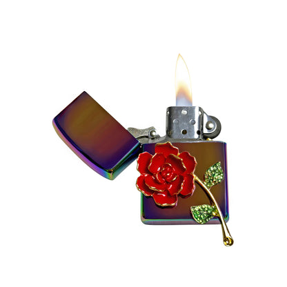 Midnight Chrome - Red Rose Lighter - Regular Flame