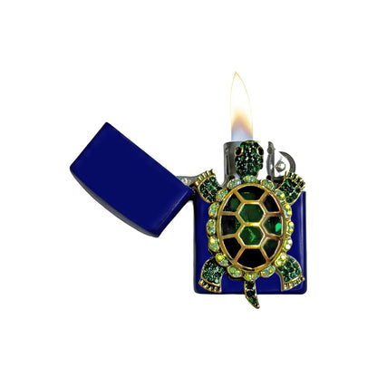 Navy Blue - Elegant Emerald Turtle Lighter - Regular Flame