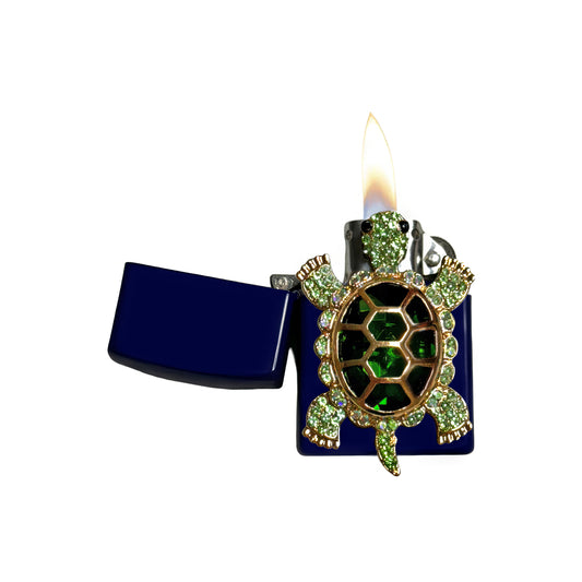 Navy Blue - Elegant Green Turtle Lighter - Regular Flame