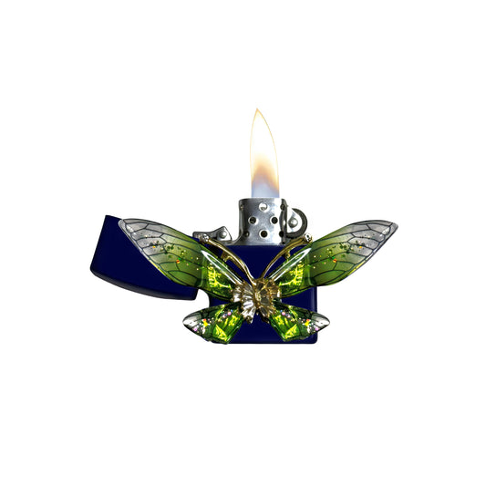 Navy Blue - Enchanted Green Butterfly Lighter - Regular Flame